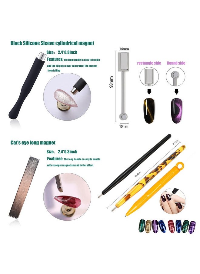 JERCLITY 9 Pieces Cat Eye Magnet for Nails Double-head Flower Design Nail Magnet Pens Magnet Stick Multi-Function Magnet Board 3D Magnetic for Cat Eye Gel Polish DIY Nail Art