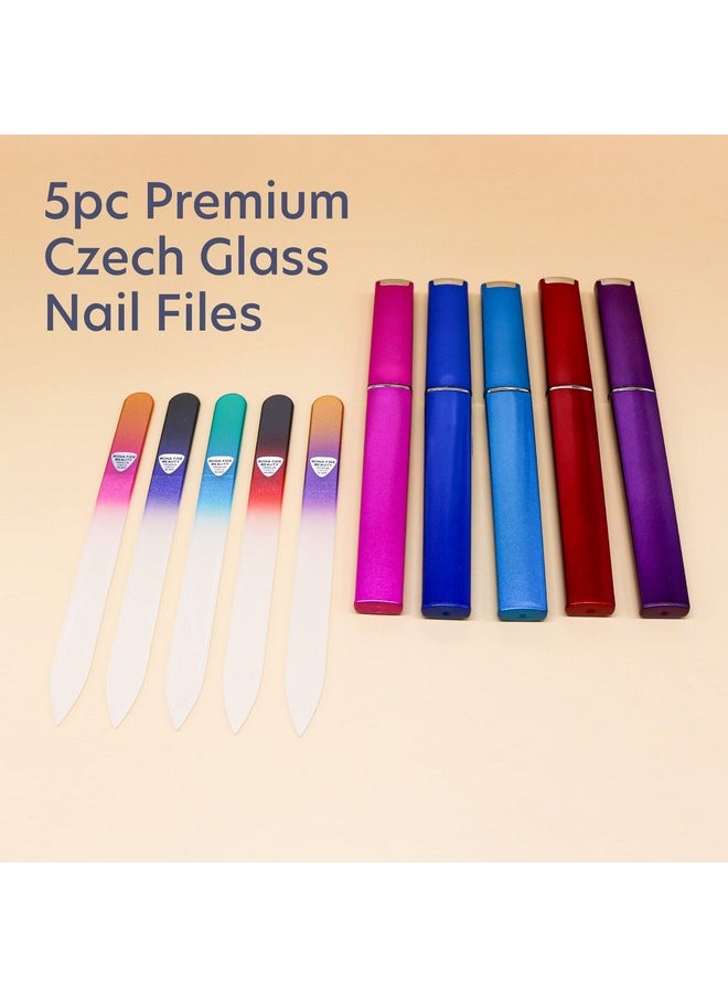Czech Glass Files for Nails, 5PC Crystal Nail Filer Set. Trim, Shape and Smooth Nails with Bona Fide Beauty Czech Glass