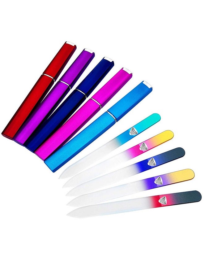 Czech Glass Files for Nails, 5PC Crystal Nail Filer Set. Trim, Shape and Smooth Nails with Bona Fide Beauty Czech Glass