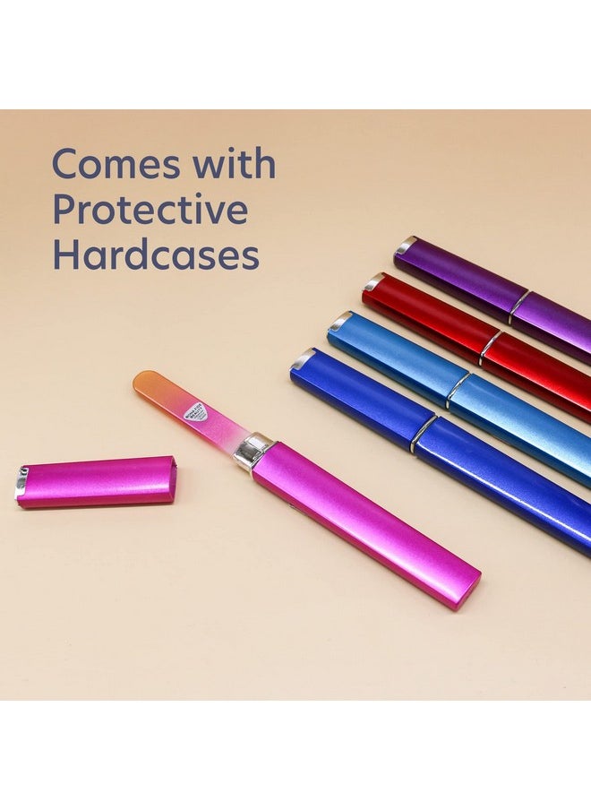Czech Glass Files for Nails, 5PC Crystal Nail Filer Set. Trim, Shape and Smooth Nails with Bona Fide Beauty Czech Glass