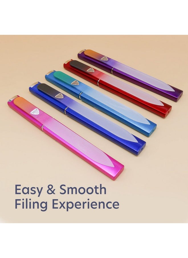 Czech Glass Files for Nails, 5PC Crystal Nail Filer Set. Trim, Shape and Smooth Nails with Bona Fide Beauty Czech Glass