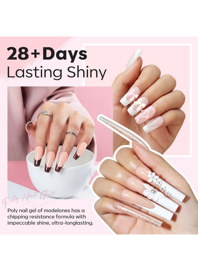 Modelones Poly Nail Gel Kit, 6 Colors Poly Extension Gel Clear Pink White with 48W Nail Lamp 3D Nail Charms Builder Slip Solution Complete Toe Nail Kit Supplies for Starter