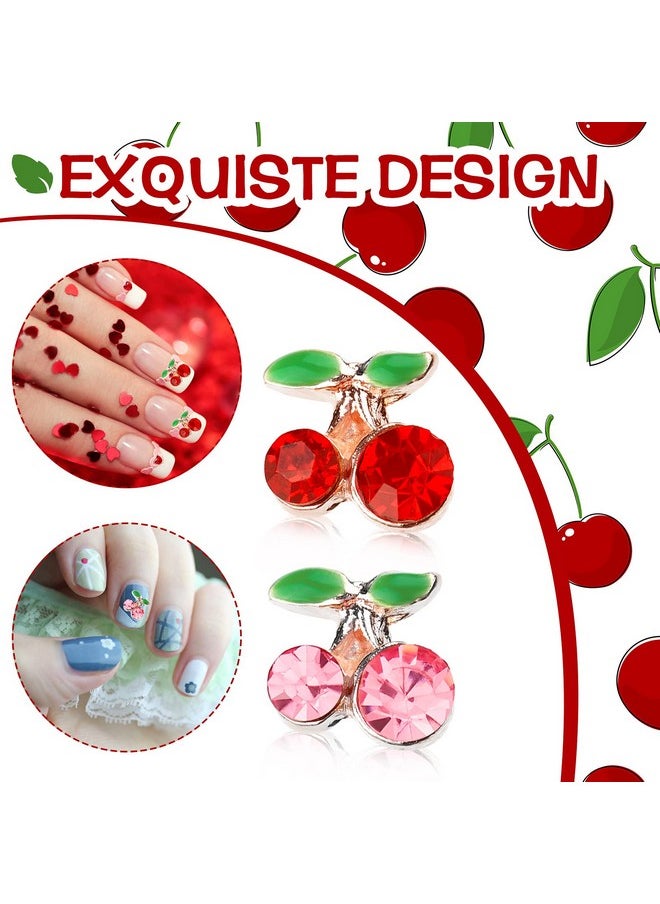Yaryang 36 Pcs 3D Cherry Nail Charms Cherry Nail Rhinestones 3D Shiny Nail Gems Nail Glitter Studs Nail Slices for Women Nail Jewelry Making Crafts(8 x 8 mm,Red, Pink)