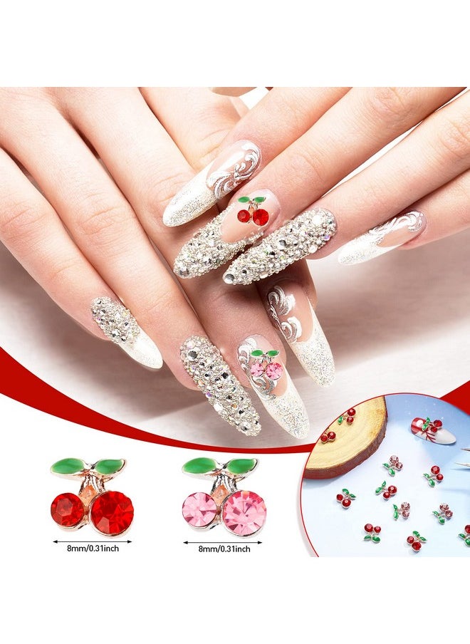 Yaryang 36 Pcs 3D Cherry Nail Charms Cherry Nail Rhinestones 3D Shiny Nail Gems Nail Glitter Studs Nail Slices for Women Nail Jewelry Making Crafts(8 x 8 mm,Red, Pink)