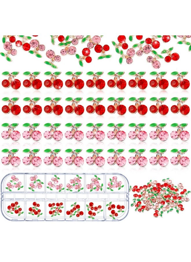 Yaryang 36 Pcs 3D Cherry Nail Charms Cherry Nail Rhinestones 3D Shiny Nail Gems Nail Glitter Studs Nail Slices for Women Nail Jewelry Making Crafts(8 x 8 mm,Red, Pink)