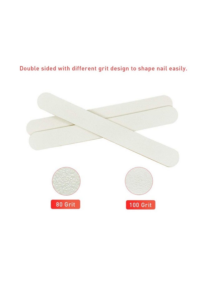 Professional Nail Files Double Sided Emery Board 80/100 Grit for Poly Gel Acrylic Nail Extension Manicure Pedicure Tool White 50Pcs