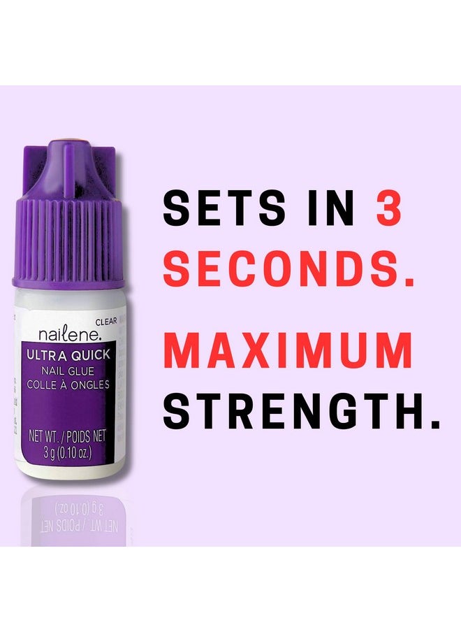 Nailene Ultra Quick Nail Glue - Durable, Easy to Apply False Nail Glue - Repairs Natural Nails - Quick-Drying Nail Adhesive Lasts Up to 7 Days - 3 g/0.10 oz - 3 Pack