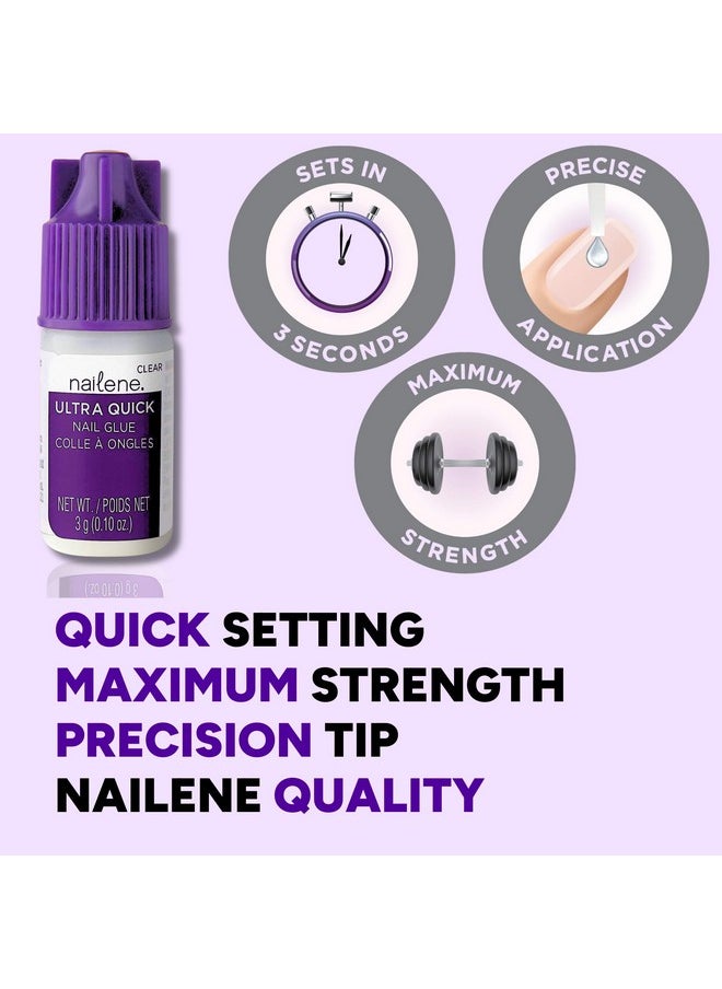 Nailene Ultra Quick Nail Glue - Durable, Easy to Apply False Nail Glue - Repairs Natural Nails - Quick-Drying Nail Adhesive Lasts Up to 7 Days - 3 g/0.10 oz - 3 Pack