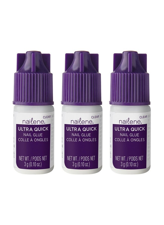 Nailene Ultra Quick Nail Glue - Durable, Easy to Apply False Nail Glue - Repairs Natural Nails - Quick-Drying Nail Adhesive Lasts Up to 7 Days - 3 g/0.10 oz - 3 Pack