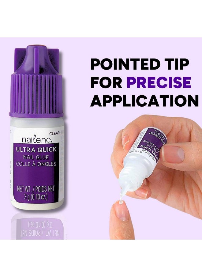 Nailene Ultra Quick Nail Glue - Durable, Easy to Apply False Nail Glue - Repairs Natural Nails - Quick-Drying Nail Adhesive Lasts Up to 7 Days - 3 g/0.10 oz - 3 Pack