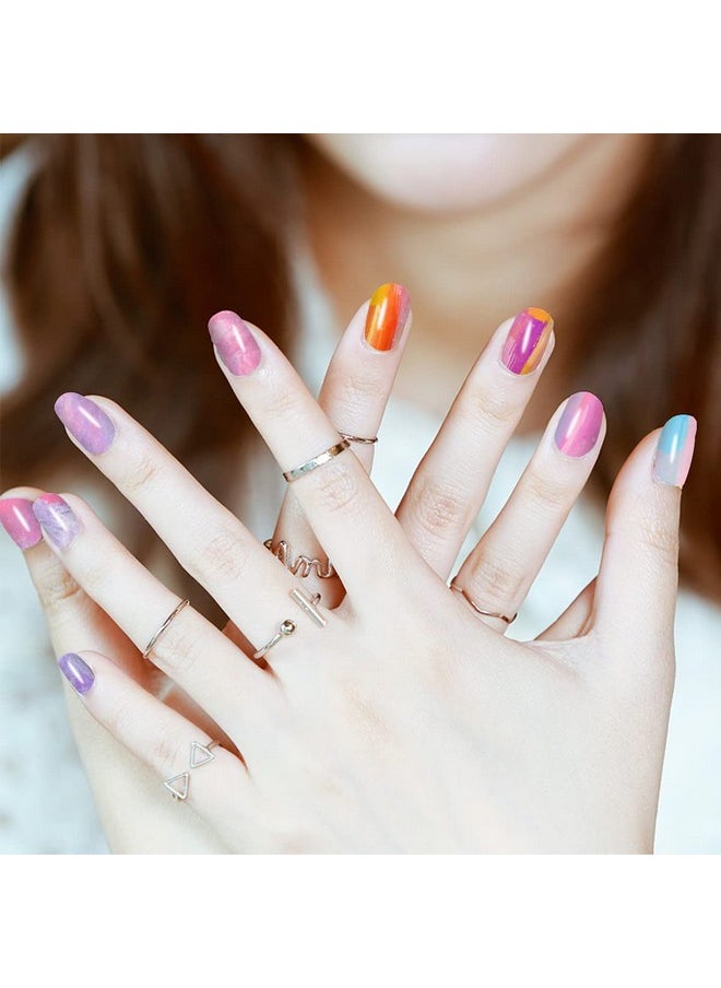 JERCLITY 12 Sheets Aurora Gradient Color Nail Polish Strips with Nail File Self-Adhesive Graffiti Cloud Rainbow Nail Stickers Full Nail Wraps for Women Kids Nail Strips Manicure Kit for DIY Nail Art