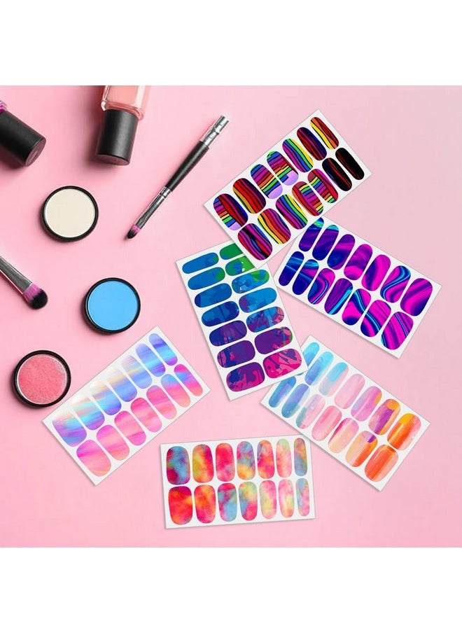 JERCLITY 12 Sheets Aurora Gradient Color Nail Polish Strips with Nail File Self-Adhesive Graffiti Cloud Rainbow Nail Stickers Full Nail Wraps for Women Kids Nail Strips Manicure Kit for DIY Nail Art
