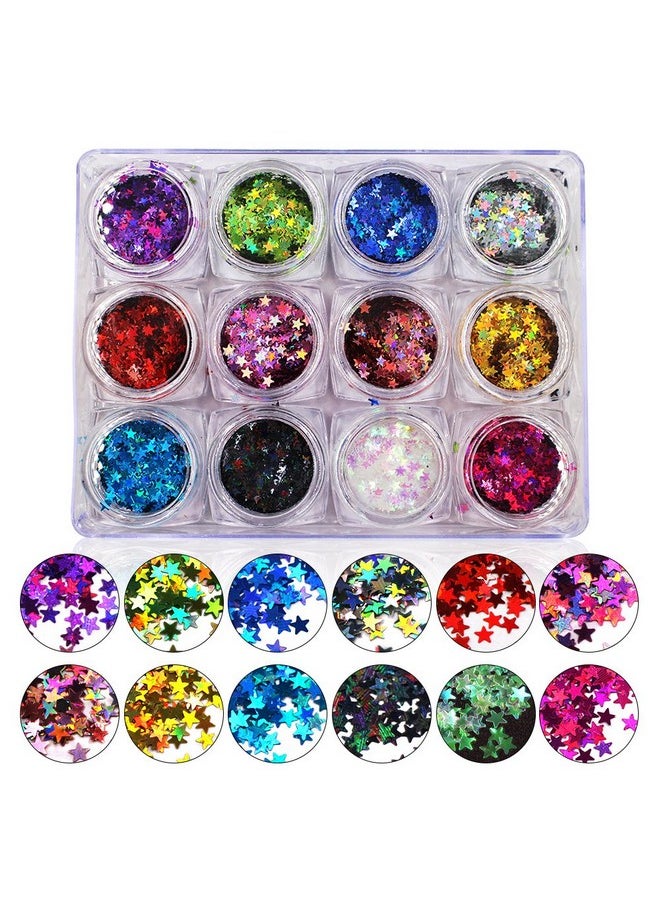 YesLady 12 Colors Laser Star Flakes 3D Nail Holographic Glitter Thin Sequins Manicure Tips