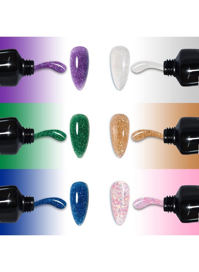 Nail Extension Gel Kit Wenida Reflective Holographic Glitter 6 Colors Diamond Nail Builder Gel Nail Enhancement Gel Set for Home DIY Nail Manicure Art