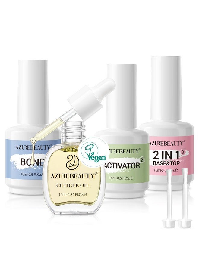 AZUREBEAUTY Dip Powder Liquid Set 15ml/0.5oz Nail Repair Cuticle Oil Dip Powder Base Top Coat with Activator, Bond, Cuticle Care for Dipping Powder Nail Kit, No Need Nail Lamp