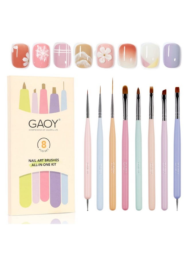 GAOY 8 Pcs Nail Brushes for Nail Art, Nail Design Tools for Nail Detail Painting, French Liner and Dotting Pens for Nail DIY