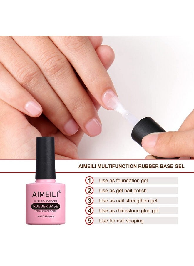 AIMEILI Hema Free Rubber Base Gel For Nails, Soak Off U V LED Clear Sheer Gel Nail Polish, 4 in 1 Nail Strengthen/Enhance/Base Coat/Color Gel Polish Set Of 6pcs X 10ml - Kit 44