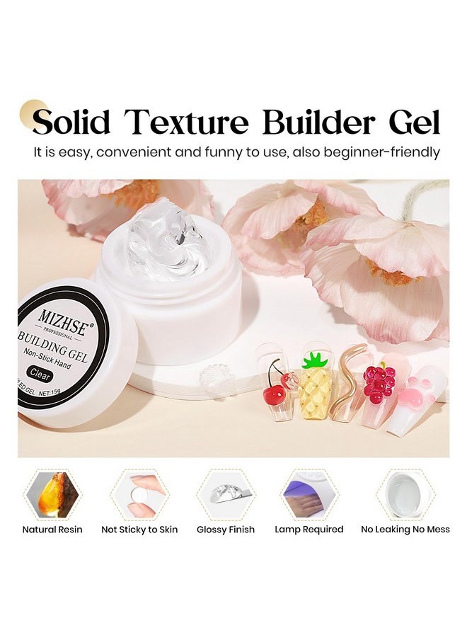 MIZHSE Solid Builder Gel for Nails, Non-Sticky Hard Gel Sculpting Gel, 3D Gel Nail Art Building Gel Carving Gel Modeling Gel Nail Extension Soak Off UV/LED Nail Art Salon Home DIY 15 g Clear