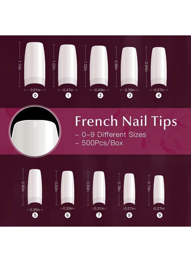 500PCS Half Cover False Nails Tips - Acrylic Nail Tips, krofaue 10 Sizes Lady French Style Acrylic Artificial Tip Manicure with Box for Nail Tips Art Salons and Home DIY