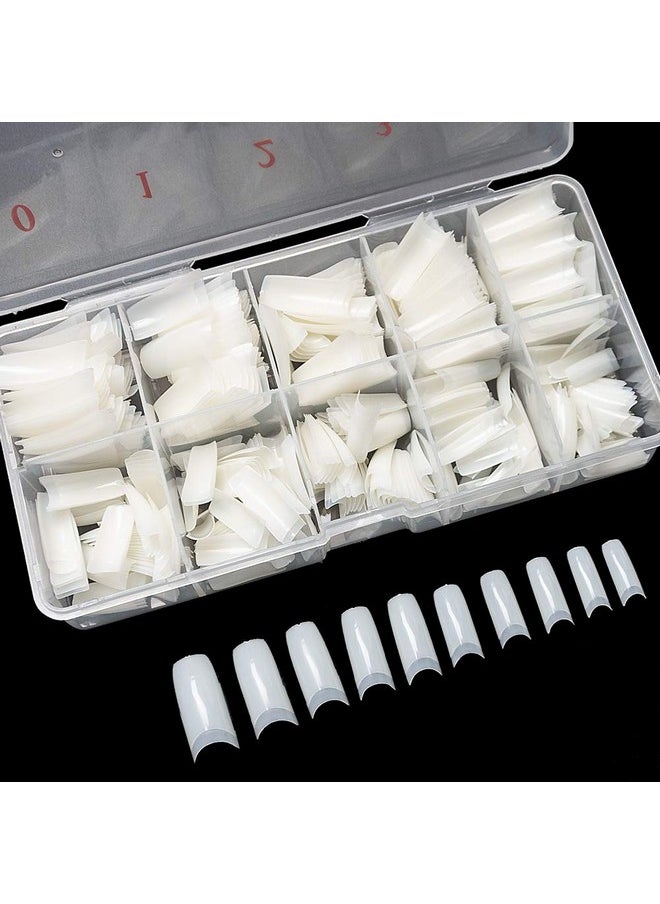 500PCS Half Cover False Nails Tips - Acrylic Nail Tips, krofaue 10 Sizes Lady French Style Acrylic Artificial Tip Manicure with Box for Nail Tips Art Salons and Home DIY