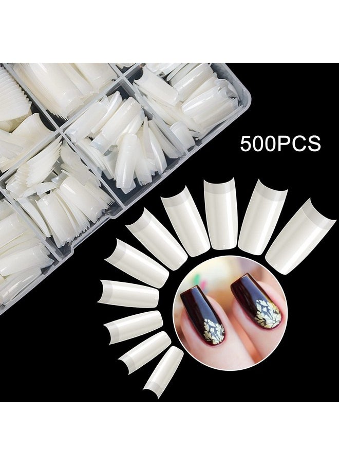 500PCS Half Cover False Nails Tips - Acrylic Nail Tips, krofaue 10 Sizes Lady French Style Acrylic Artificial Tip Manicure with Box for Nail Tips Art Salons and Home DIY