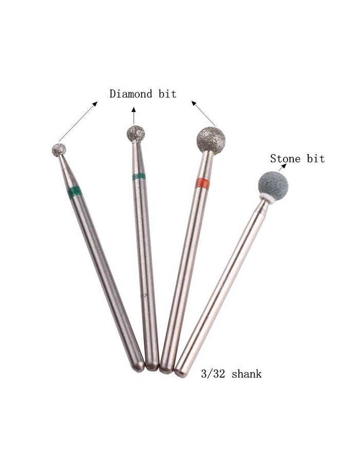 MZCMSL Round Ball Cuticle Drill Bits, Diamond Nail Drill Stone Bit,4pcs