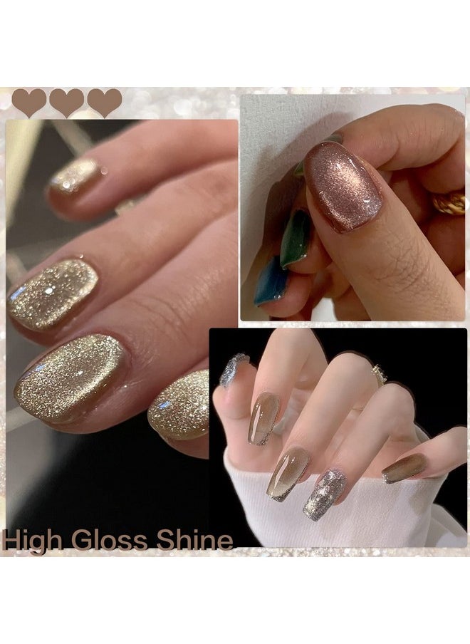 AHAMIOU Crystal Cat Eye Gel Polish Kits Magnetic Nail Polish Set Holographic Cats Eyes Gel Nail Polish Shiny Diamond Glitter Gel with Magnet Stick (Beige)