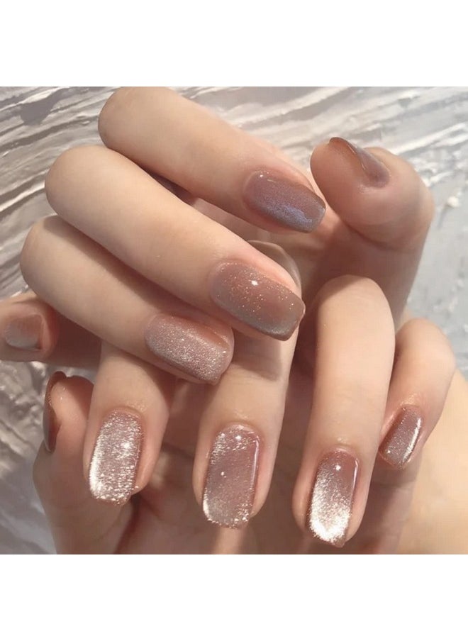 AHAMIOU Crystal Cat Eye Gel Polish Kits Magnetic Nail Polish Set Holographic Cats Eyes Gel Nail Polish Shiny Diamond Glitter Gel with Magnet Stick (Beige)