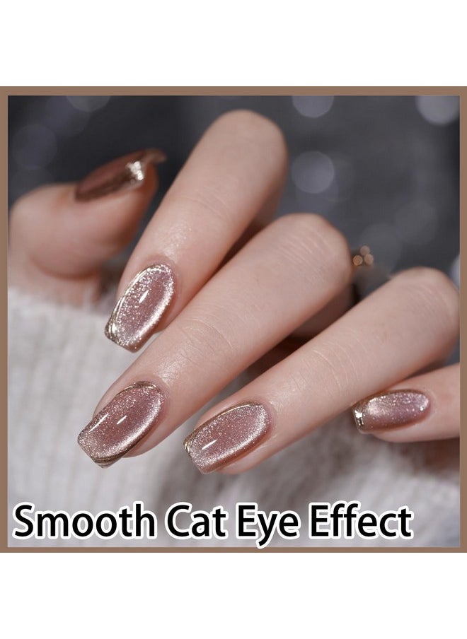 AHAMIOU Crystal Cat Eye Gel Polish Kits Magnetic Nail Polish Set Holographic Cats Eyes Gel Nail Polish Shiny Diamond Glitter Gel with Magnet Stick (Beige)