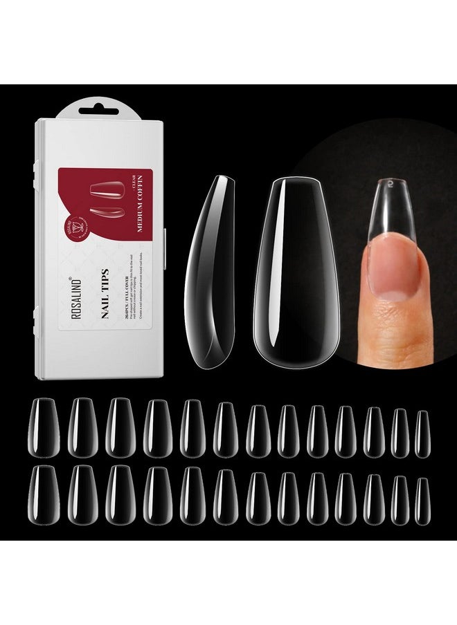 264PCS Clear Coffin Fake Nails with Box,ROSALIND Medium Acrylic Nail Tips Full Cover Press on Nails Extension,12 Size Shape Soft Gel Nail Tips Artificial False Nail Tips DIY Nail Salon and Home
