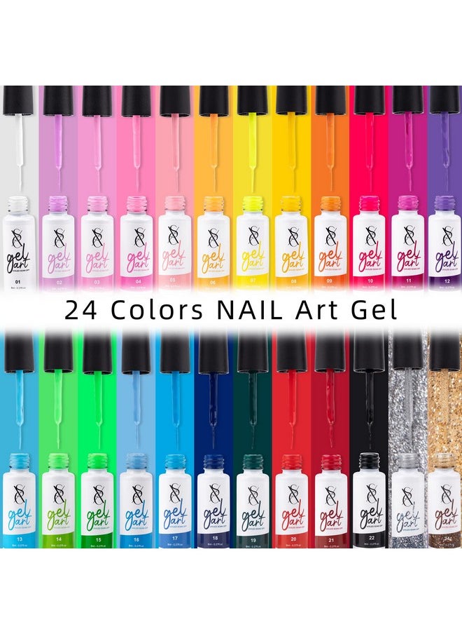 SXC Cosmetics 24-Color Gel Liner Set for Nail Art - With Built-in Thin Brush for Swirl Nail Designs and Soak-Off Gel Polish