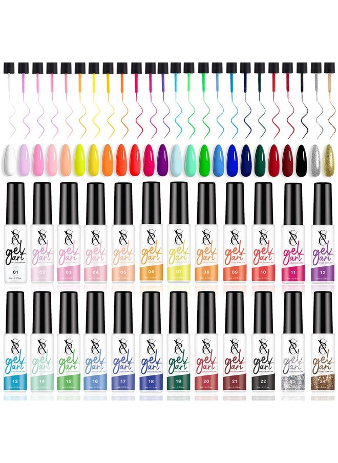 SXC Cosmetics 24-Color Gel Liner Set for Nail Art - With Built-in Thin Brush for Swirl Nail Designs and Soak-Off Gel Polish