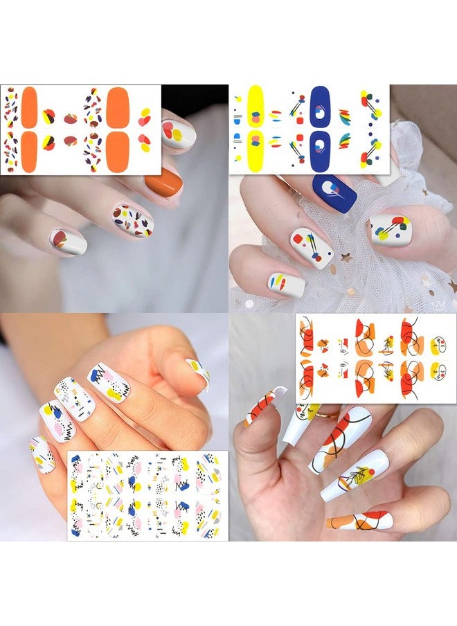 JERCLITY 16 Sheets Colorful Graffiti Blooming Abstract Painting Nail Polish Strips Self-Adhesive Full Wraps Sketch Lady Face Nail Art Decals Stickers with Nail File for Women Girls
