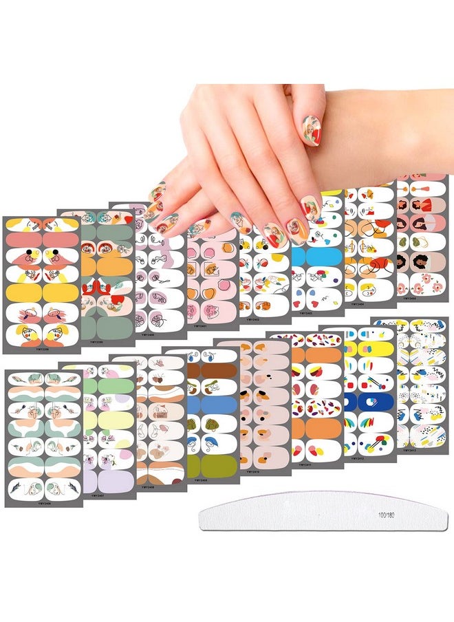 JERCLITY 16 Sheets Colorful Graffiti Blooming Abstract Painting Nail Polish Strips Self-Adhesive Full Wraps Sketch Lady Face Nail Art Decals Stickers with Nail File for Women Girls