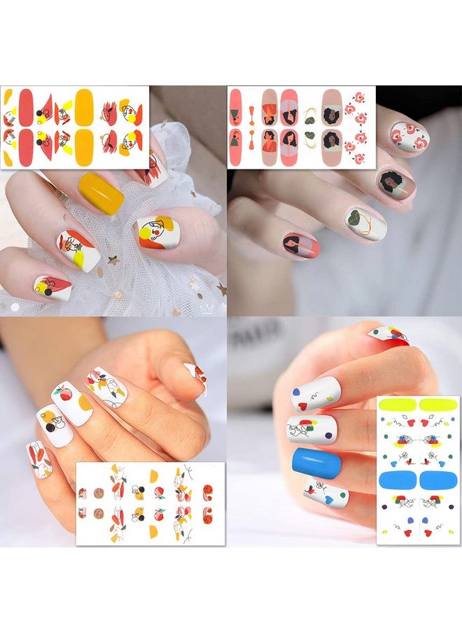 JERCLITY 16 Sheets Colorful Graffiti Blooming Abstract Painting Nail Polish Strips Self-Adhesive Full Wraps Sketch Lady Face Nail Art Decals Stickers with Nail File for Women Girls