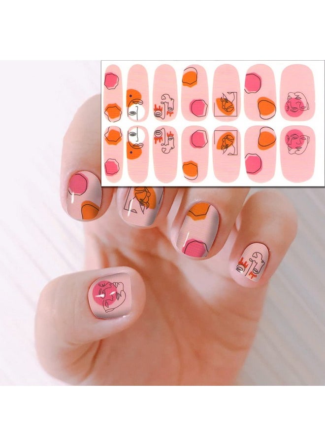 JERCLITY 16 Sheets Colorful Graffiti Blooming Abstract Painting Nail Polish Strips Self-Adhesive Full Wraps Sketch Lady Face Nail Art Decals Stickers with Nail File for Women Girls