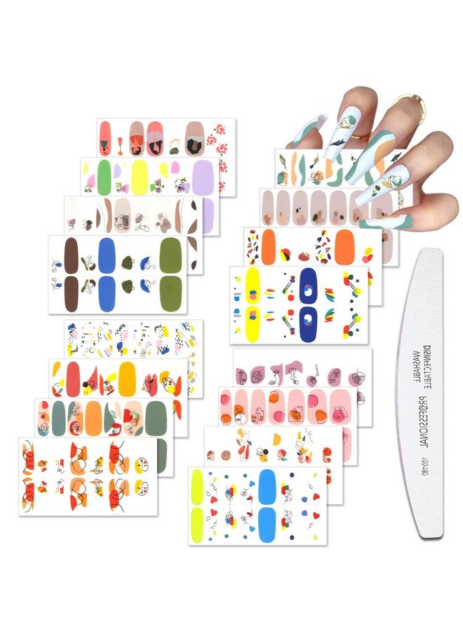 JERCLITY 16 Sheets Colorful Graffiti Blooming Abstract Painting Nail Polish Strips Self-Adhesive Full Wraps Sketch Lady Face Nail Art Decals Stickers with Nail File for Women Girls