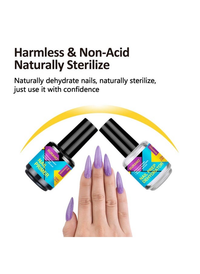 BURANO Natural Nail Gel Prep Dehydrator for Acrylic Nails and Gel Polish, Long Lasting Acrylic Acid Free Nail Prep Natural Dehydrate Bond Gel Nails Set 0.5 oz 15ML 1 Bottles