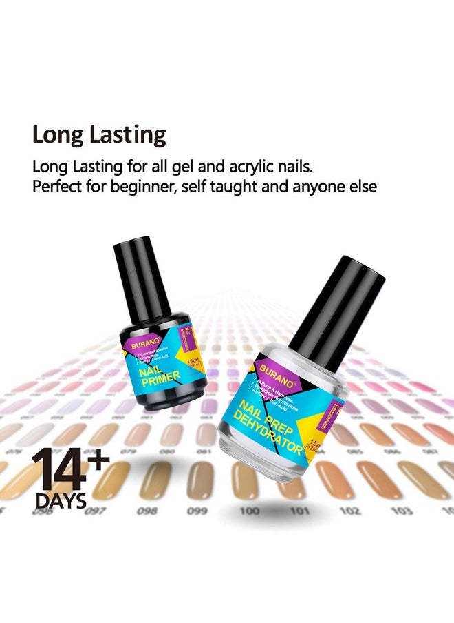 BURANO Natural Nail Gel Prep Dehydrator for Acrylic Nails and Gel Polish, Long Lasting Acrylic Acid Free Nail Prep Natural Dehydrate Bond Gel Nails Set 0.5 oz 15ML 1 Bottles