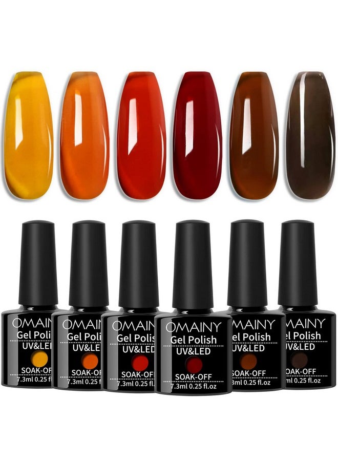 Omainy Jelly Gel Nail Polish Set,Brown Jelly Gel Polish Set,Translucent Gel Nail Polish,Crystal Jelly Clear Gel Nail Polish,Sheer Gel Nail Polish Set,Brown Fall Colors,Soak Off UV LED Nail Art CS6001