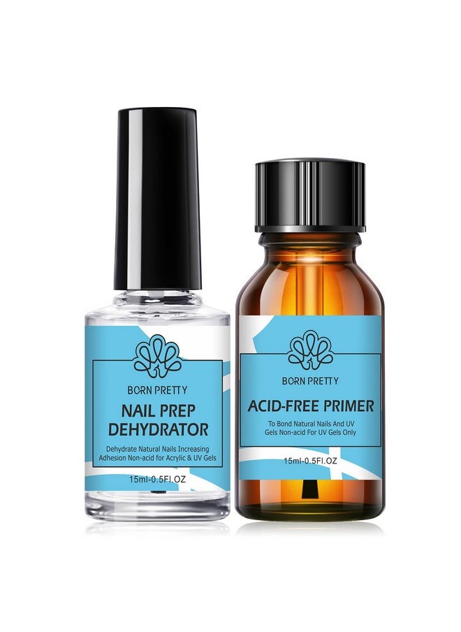BORN PRETTY Natural Nail Prep Dehydrate and Bond Primer Acid-Free,15ml Dehydrator for Acrylic and Gel Nail Polish, Non Acid Primer for UV Gels Fast Dry Superior Bonding Agent Gift Box Set