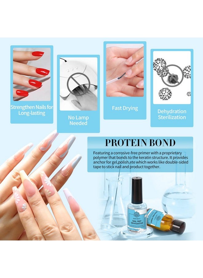 BORN PRETTY Natural Nail Prep Dehydrate and Bond Primer Acid-Free,15ml Dehydrator for Acrylic and Gel Nail Polish, Non Acid Primer for UV Gels Fast Dry Superior Bonding Agent Gift Box Set