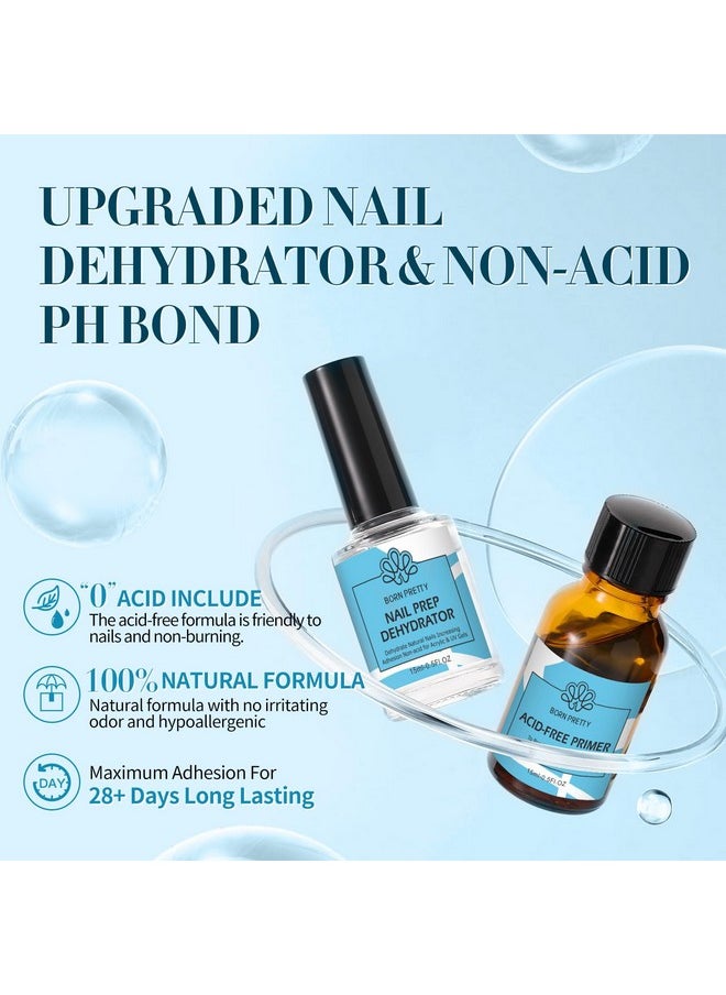 BORN PRETTY Natural Nail Prep Dehydrate and Bond Primer Acid-Free,15ml Dehydrator for Acrylic and Gel Nail Polish, Non Acid Primer for UV Gels Fast Dry Superior Bonding Agent Gift Box Set