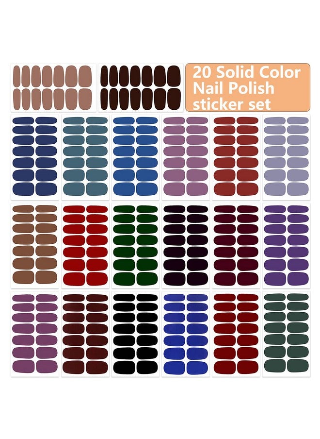 WOKOTO 20 Sheets Dark Solid Color Series Nail Polish Strips Stickers with Nail File Self-Adhesive Punk Rock Gel Nail Strips Full Nail Wraps for Women Nails Art