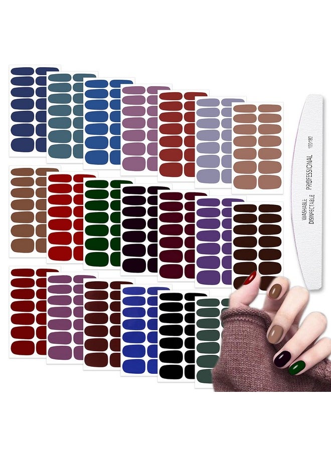 WOKOTO 20 Sheets Dark Solid Color Series Nail Polish Strips Stickers with Nail File Self-Adhesive Punk Rock Gel Nail Strips Full Nail Wraps for Women Nails Art