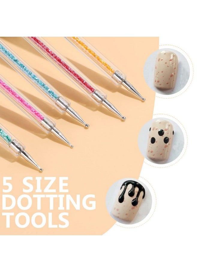 TEOYALL Double-Ended Nail Art Brushes, 5 PCS Nail Design Tools Kit Including Nail Liner Brush and Nail Dotting Pens for UV Gel Nail Home Salon