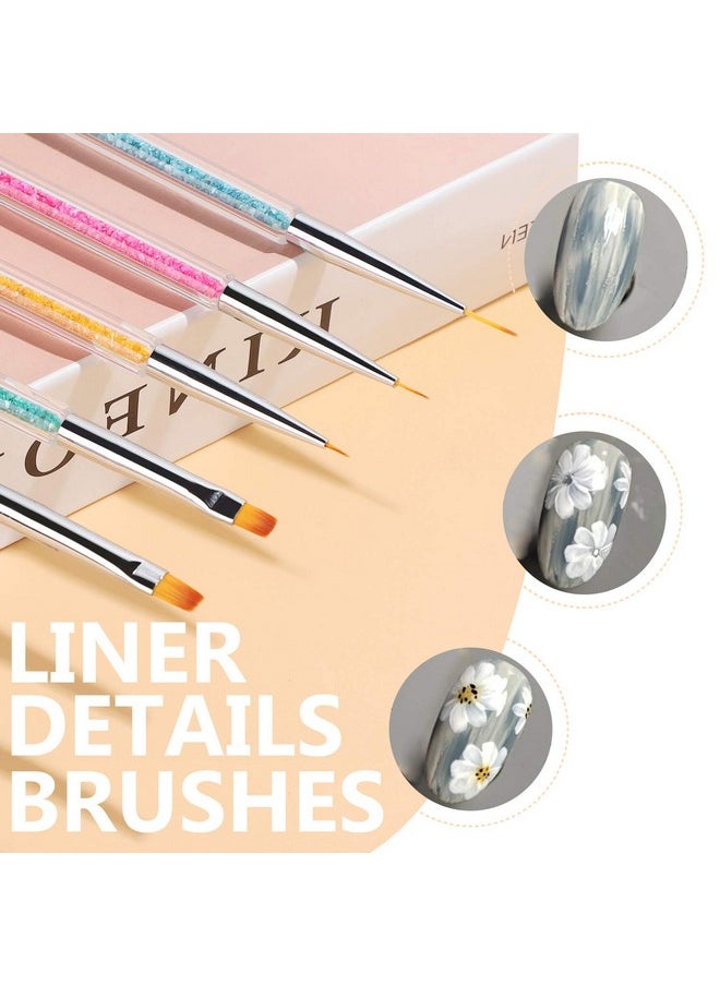 TEOYALL Double-Ended Nail Art Brushes, 5 PCS Nail Design Tools Kit Including Nail Liner Brush and Nail Dotting Pens for UV Gel Nail Home Salon
