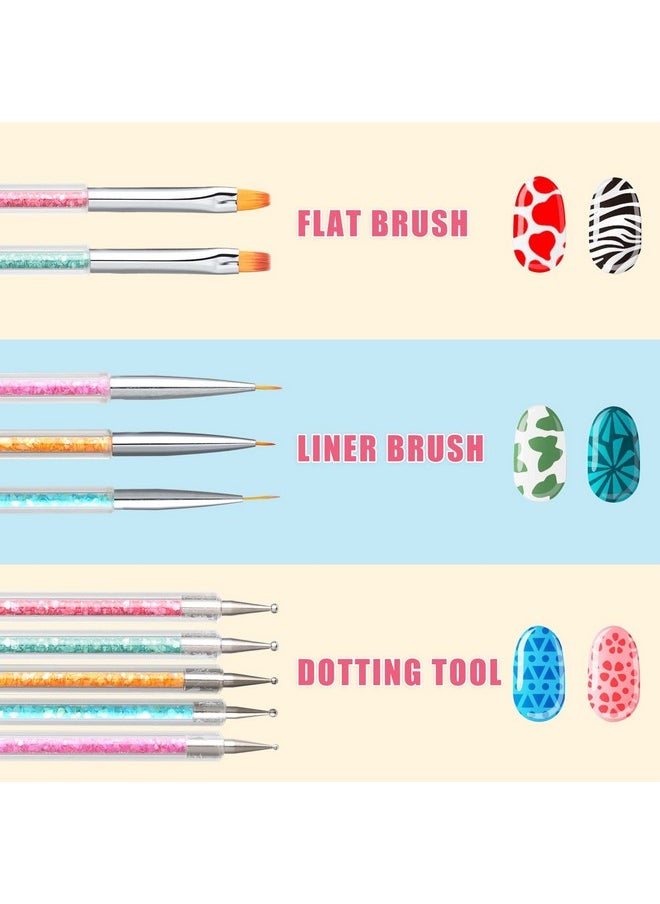 TEOYALL Double-Ended Nail Art Brushes, 5 PCS Nail Design Tools Kit Including Nail Liner Brush and Nail Dotting Pens for UV Gel Nail Home Salon