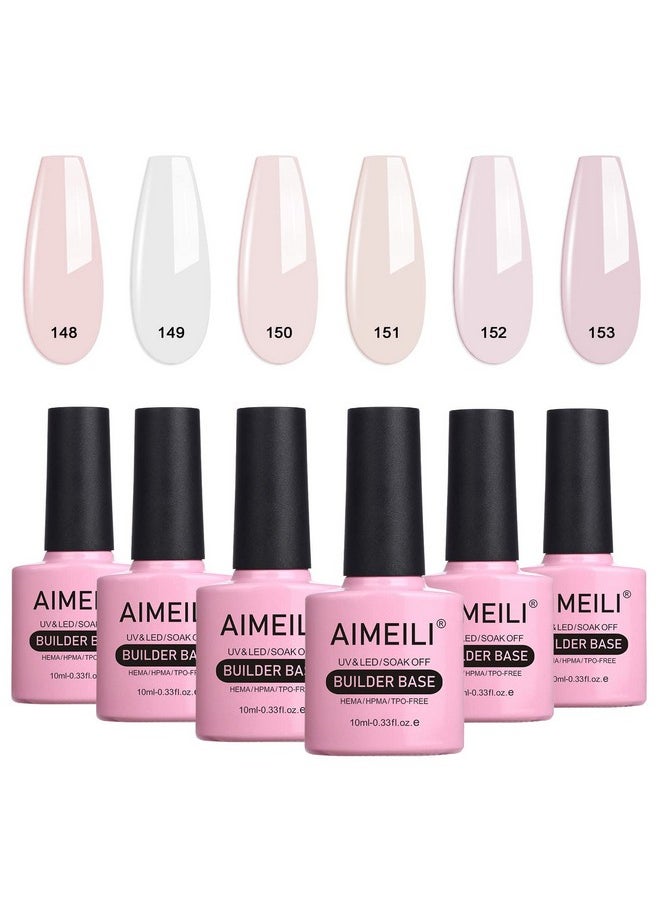AIMEILI Builder Base Clear Sheer Color Gel, No Need Slip Solution Builder Extension, Soak Off Gel Nail Polish 6pcs X 10ml - Kit Set 36
