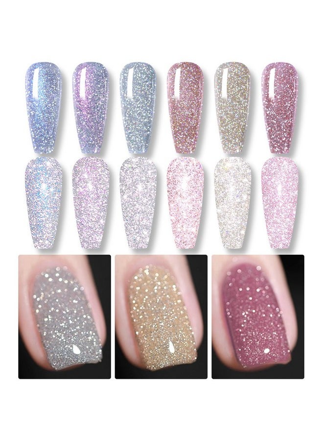 Born Pretty Reflective Glitter Gel Polish Christmas Gold Silver Glitter Sparkly Shiny Disco DJ LED Gel Nail Polish Nail Varnish 6PCS 7ML